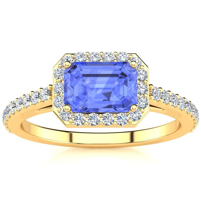 1.5 Carat Tanzanite & Halo Diamond Ring in 14K Yellow Gold (2.8 g),  by SuperJeweler