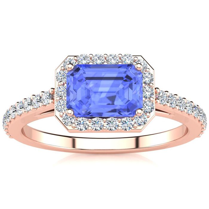 1.5 Carat Tanzanite & Halo Diamond Ring in 14K Rose Gold (2.8 g),  by SuperJeweler