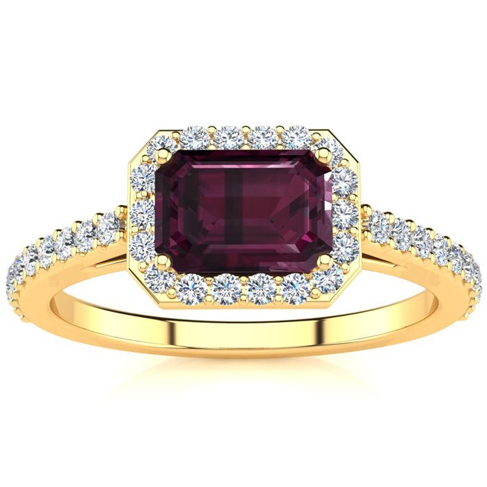 1.5 Carat Garnet & Halo Diamond Ring in 14K Yellow Gold (2.8 g),  by SuperJeweler