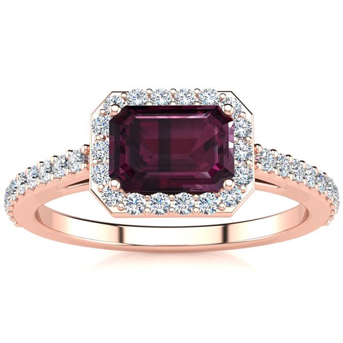 1.5 Carat Garnet & Halo Diamond Ring in 14K Rose Gold (2.8 g),  by SuperJeweler