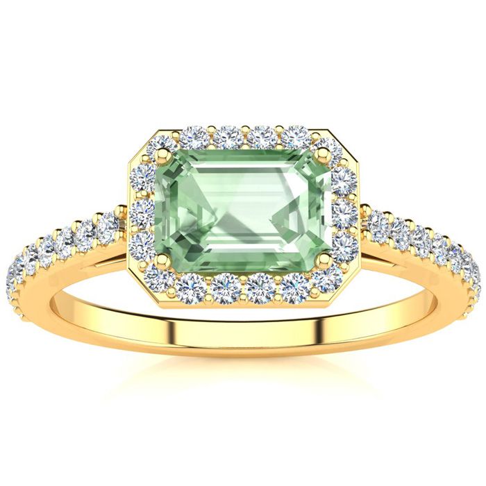 1.25 Carat Green Amethyst & Halo Diamond Ring in 14K Yellow Gold (2.8 g),  by SuperJeweler