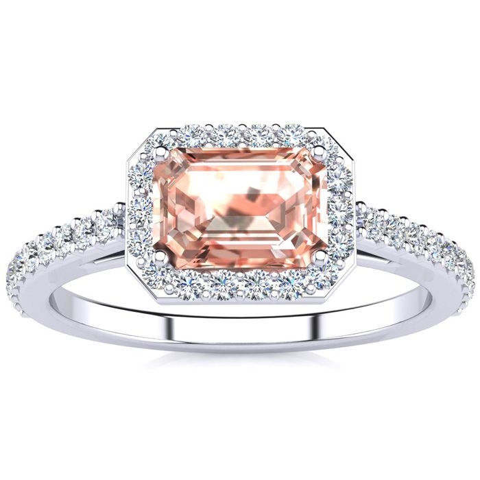 1.25 Carat Morganite & Halo Diamond Ring in 14K White Gold (2.8 g),  by SuperJeweler