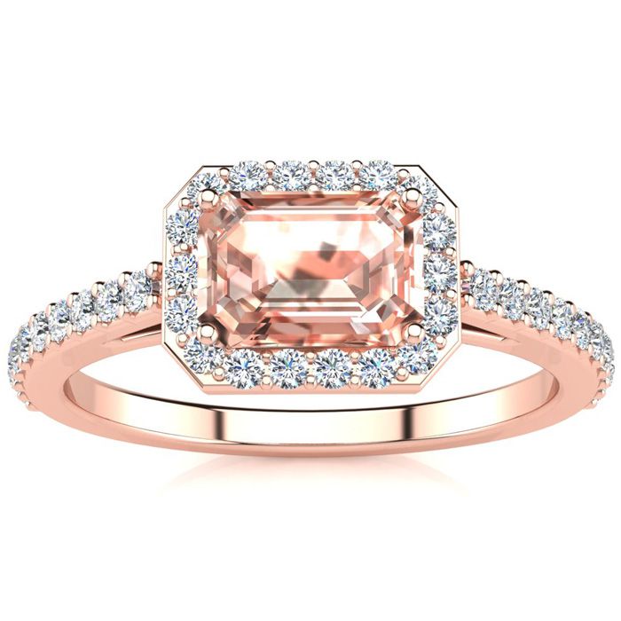 1.25 Carat Morganite & Halo Diamond Ring in 14K Rose Gold (2.8 g),  by SuperJeweler