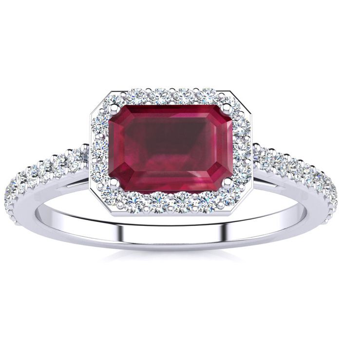 1 1/3 Carat Ruby & Halo Diamond Ring in 14K White Gold (2.8 g),  by SuperJeweler