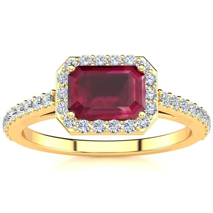 1 1/3 Carat Ruby & Halo Diamond Ring in 14K Yellow Gold (2.8 g),  by SuperJeweler