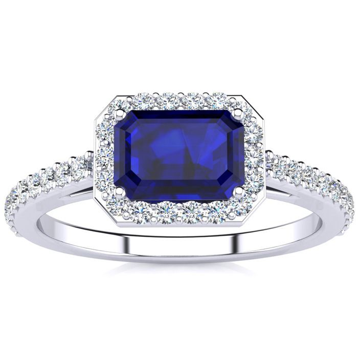 1.5 Carat Sapphire & Halo Diamond Ring in 14K White Gold (2.8 g),  by SuperJeweler