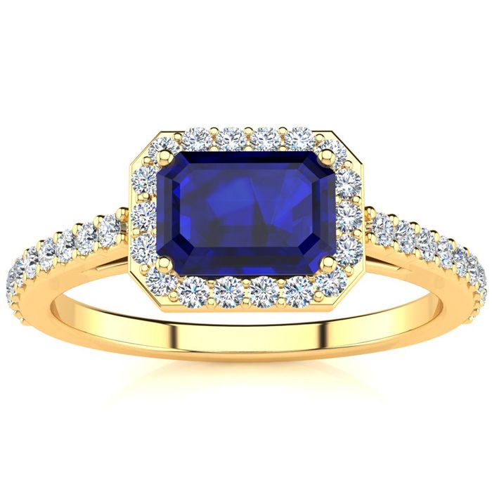 1.5 Carat Sapphire & Halo Diamond Ring in 14K Yellow Gold (2.8 g),  by SuperJeweler