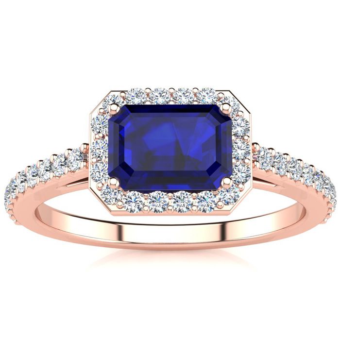 1.5 Carat Sapphire & Halo Diamond Ring in 14K Rose Gold (2.8 g),  by SuperJeweler