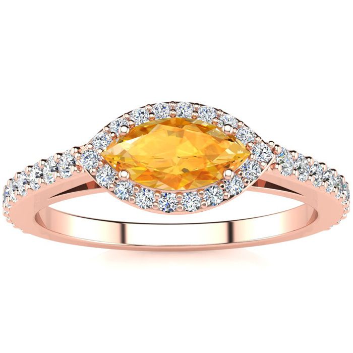 3/4 Carat Marquise Shape Citrine & Halo Diamond Ring in 14K Rose Gold (2.7 g),  by SuperJeweler