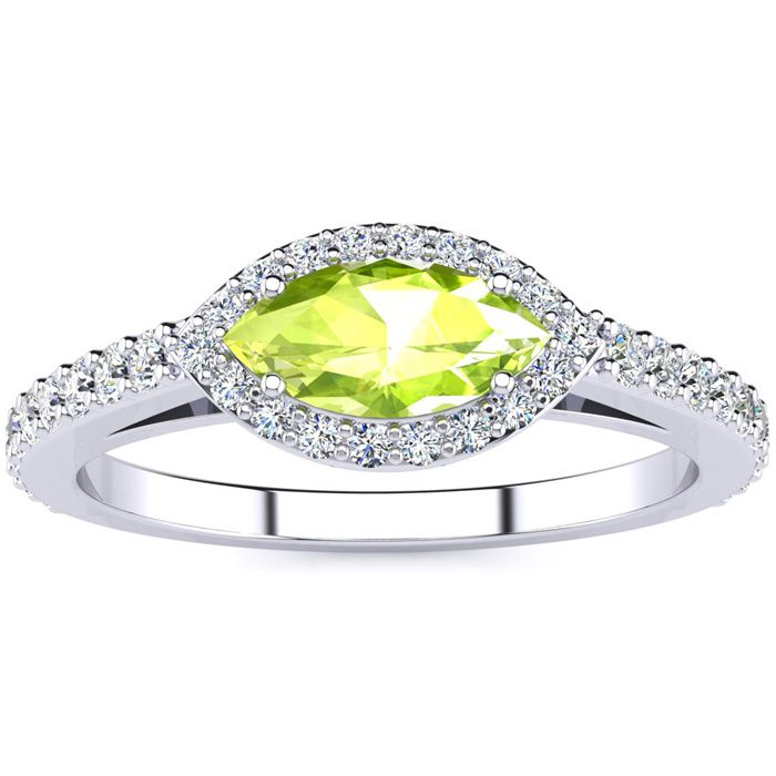 3/4 Carat Marquise Shape Peridot & Halo Diamond Ring in 14K White Gold (2.7 g),  by SuperJeweler