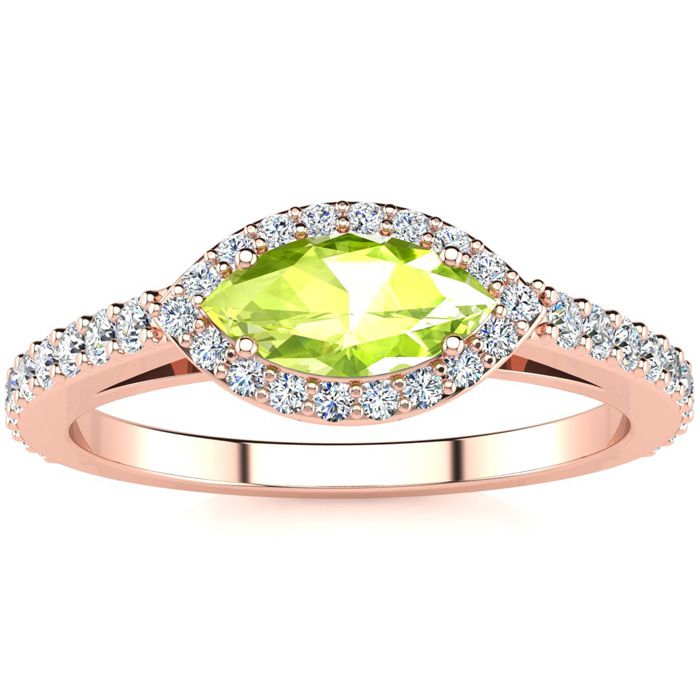 3/4 Carat Marquise Shape Peridot & Halo Diamond Ring in 14K Rose Gold (2.7 g),  by SuperJeweler