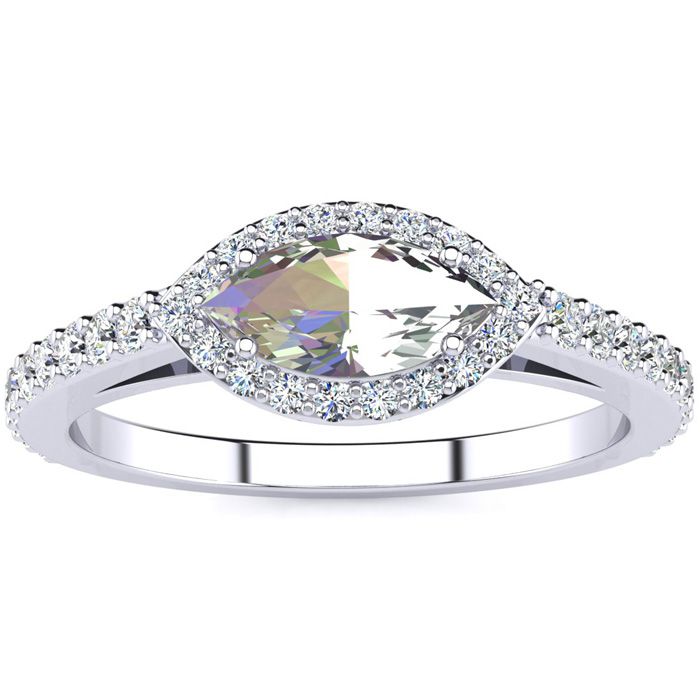 3/4 Carat Marquise Shape Mystic Topaz & Halo Diamond Ring in 14K White Gold (2.7 g),  by SuperJeweler