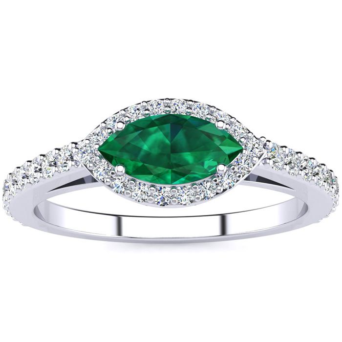 3/4 Carat Marquise Shape Emerald Cut & Halo Diamond Ring in 14K White Gold (2.7 g),  by SuperJeweler