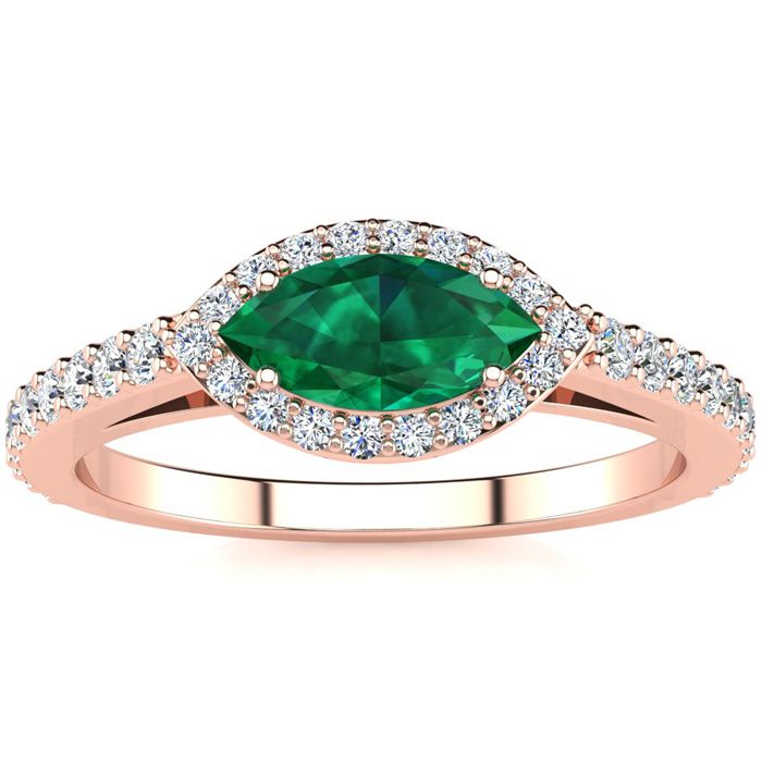 3/4 Carat Marquise Shape Emerald Cut & Halo Diamond Ring in 14K Rose Gold (2.7 g),  by SuperJeweler