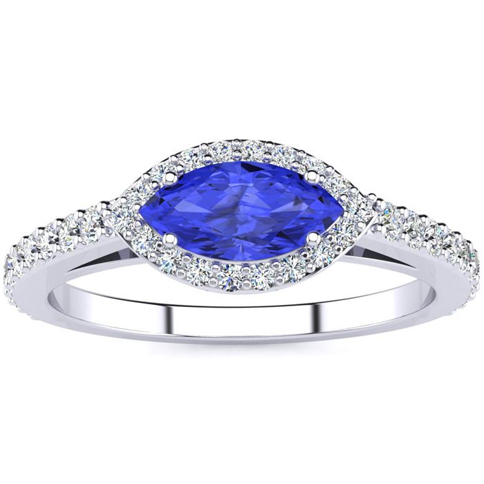 3/4 Carat Marquise Shape Tanzanite & Halo Diamond Ring in 14K White Gold (2.7 g),  by SuperJeweler