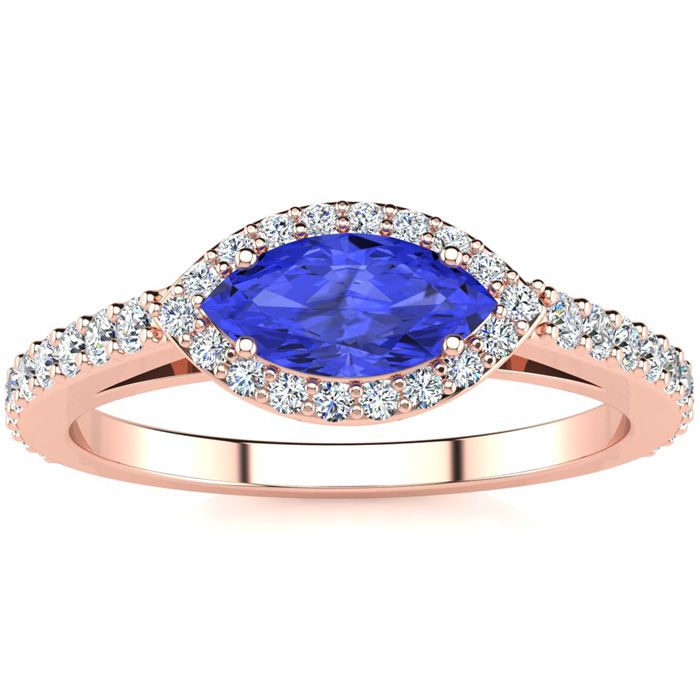 3/4 Carat Marquise Shape Tanzanite & Halo Diamond Ring in 14K Rose Gold (2.7 g),  by SuperJeweler