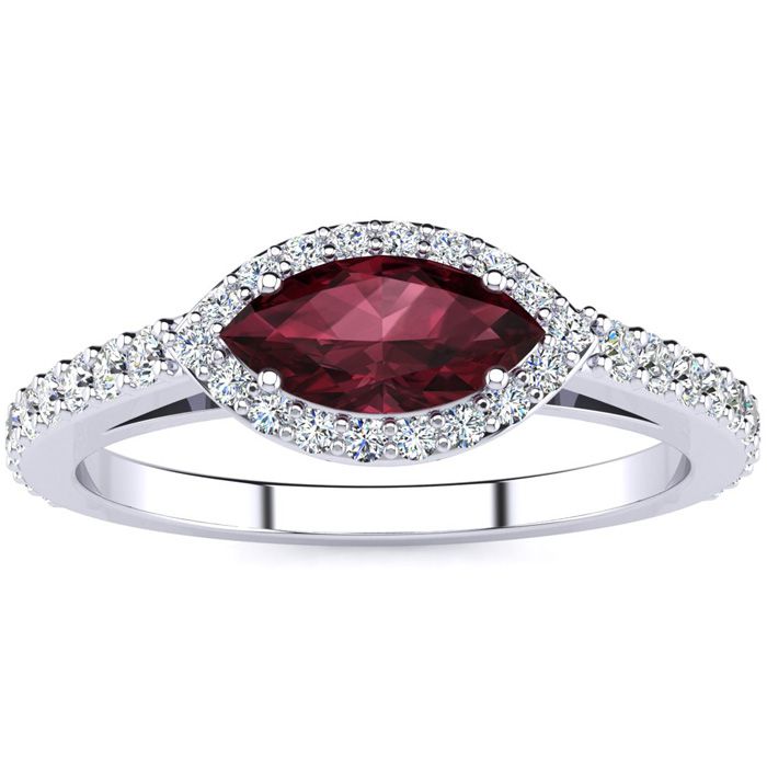 1 Carat Marquise Shape Garnet & Halo Diamond Ring in 14K White Gold (2.7 g),  by SuperJeweler