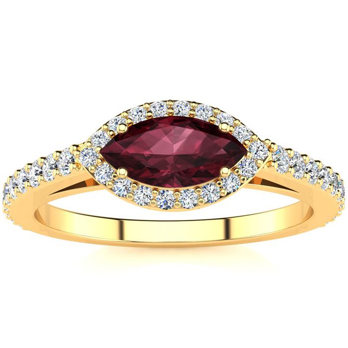 1 Carat Marquise Shape Garnet & Halo Diamond Ring in 14K Yellow Gold (2.7 g),  by SuperJeweler