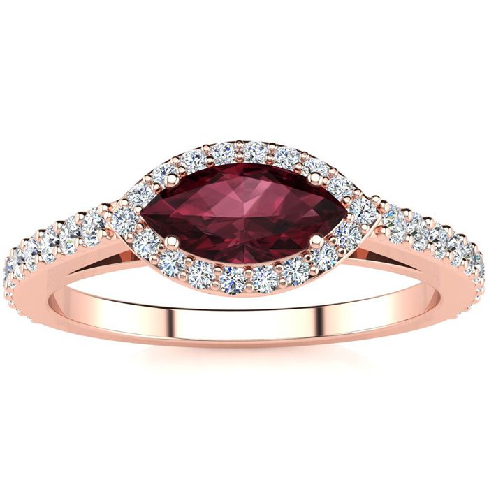 1 Carat Marquise Shape Garnet & Halo Diamond Ring in 14K Rose Gold (2.7 g),  by SuperJeweler