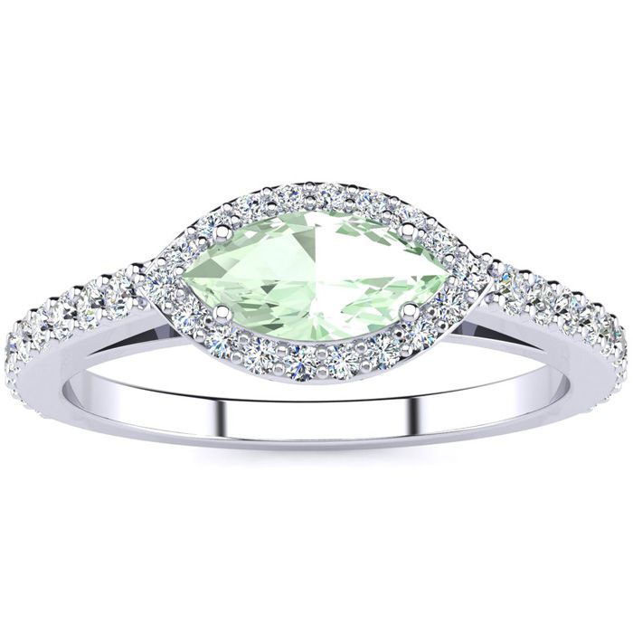 3/4 Carat Marquise Shape Green Amethyst & Halo Diamond Ring in 14K White Gold (2.7 g),  by SuperJeweler