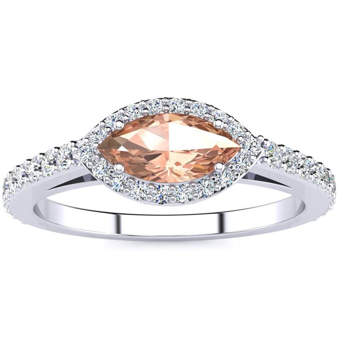 3/4 Carat Marquise Shape Morganite & Halo Diamond Ring in 14K White Gold (2.7 g),  by SuperJeweler