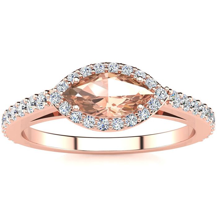 3/4 Carat Marquise Shape Morganite & Halo Diamond Ring in 14K Rose Gold (2.7 g),  by SuperJeweler