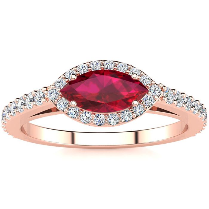 1 Carat Marquise Shape Ruby & Halo Diamond Ring in 14K Rose Gold (2.7 g),  by SuperJeweler