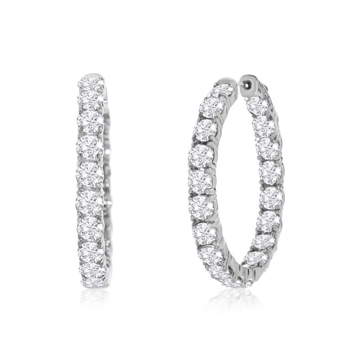 14kwg 7 Carat Diamond White Gold Hoop Earring, H/I By Hansa