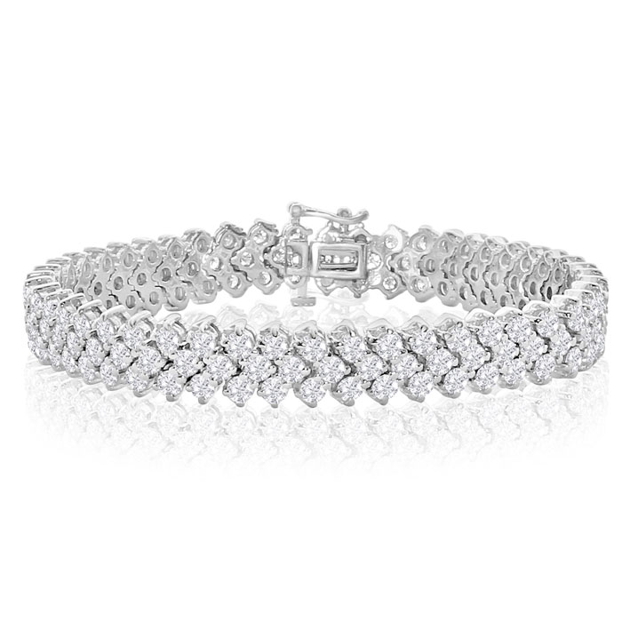 12 Carat Three Row Diamond Tennis Bracelet In 14K White Gold (27 G), H/I, 7 Inch By Hansa