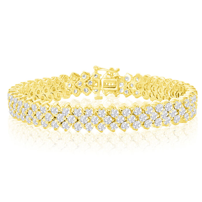 12 Carat Three Row Diamond Tennis Bracelet In 14K Yellow Gold (27 G), H/I, 7 Inch By Hansa