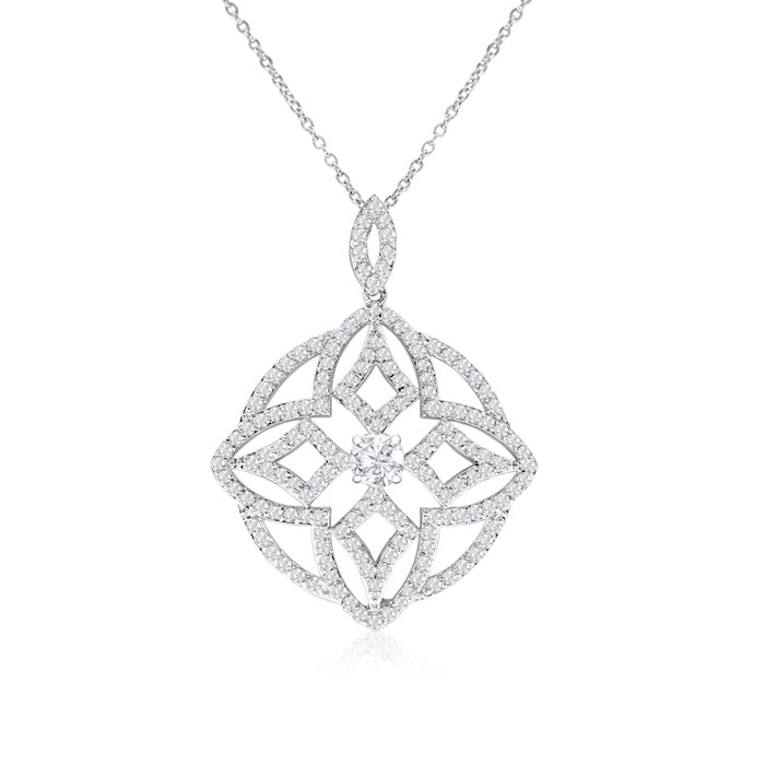 18kw 4 Carat Diamond White Gold Pendant Necklace On Cable Chain, H/I By Hansa