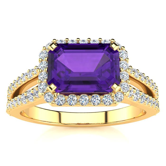 1 1/3 Carat Antique Amethyst & Halo Diamond Ring in 14K Yellow Gold (3.9 g),  by SuperJeweler