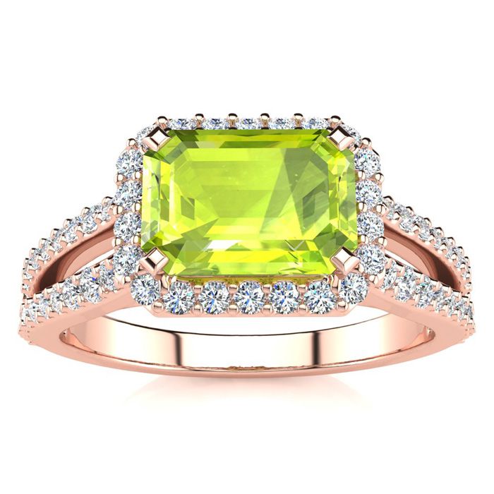 1.5 Carat Antique Peridot & Halo Diamond Ring in 14K Rose Gold (3.9 g),  by SuperJeweler