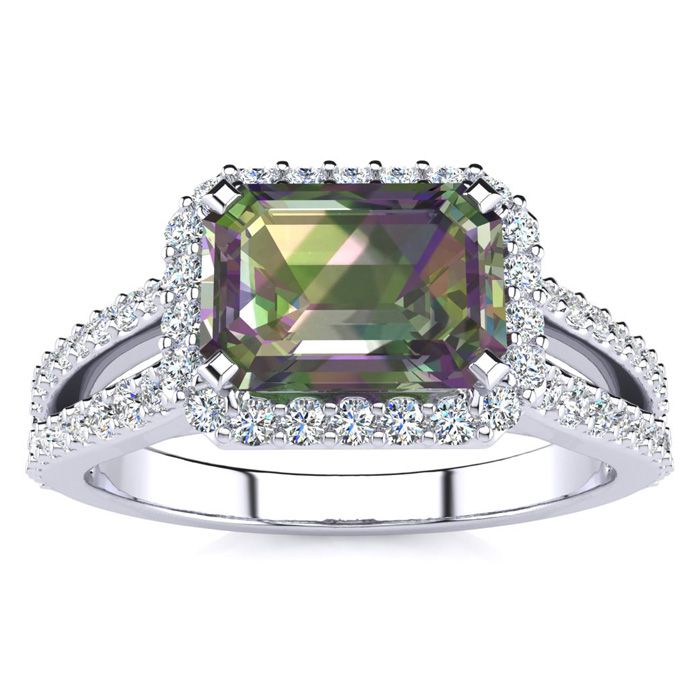 1 1/3 Carat Antique Mystic Topaz & Halo Diamond Ring in 14K White Gold (3.9 g),  by SuperJeweler