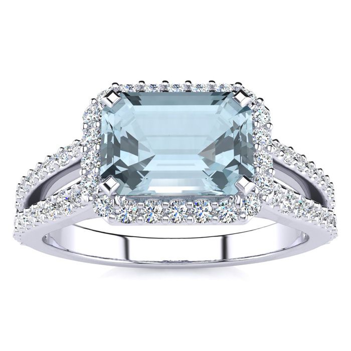 1 1/3 Carat Antique Aquamarine & Halo Diamond Ring in 14K White Gold (3.9 g),  by SuperJeweler