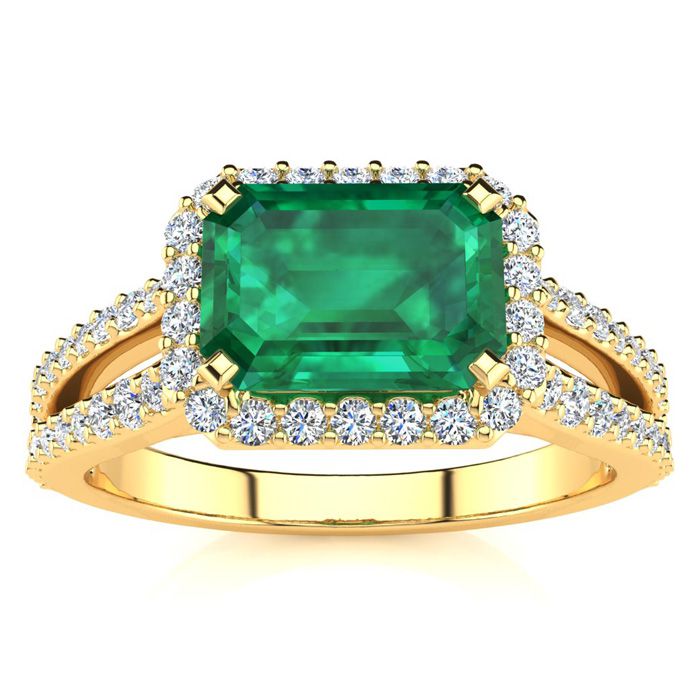 1 1/3 Carat Antique Emerald Cut & Halo Diamond Ring in 14K Yellow Gold (3.9 g),  by SuperJeweler