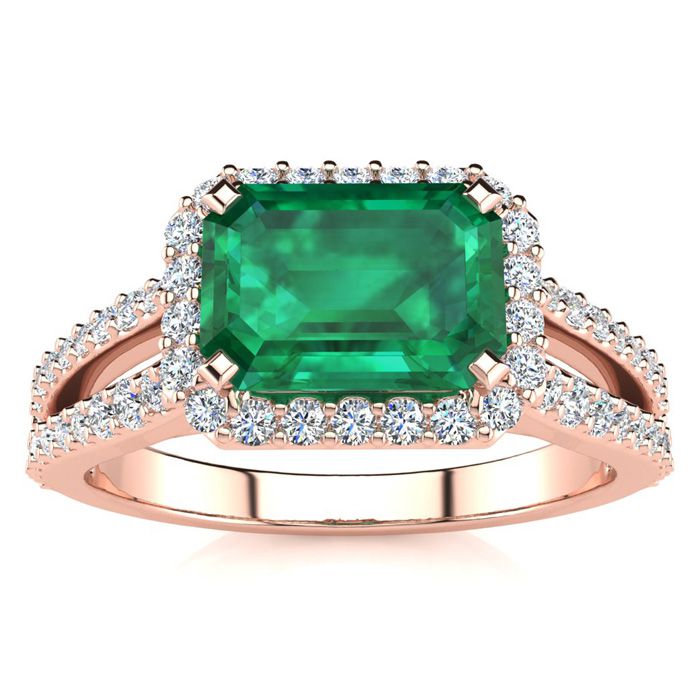 1 1/3 Carat Antique Emerald Cut & Halo Diamond Ring in 14K Rose Gold (3.9 g),  by SuperJeweler