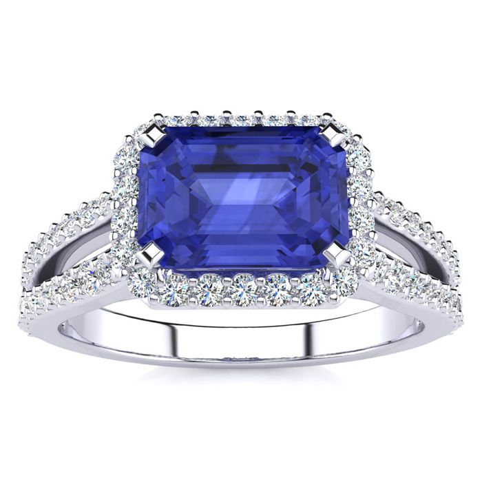 1.5 Carat Antique Tanzanite & Halo Diamond Ring in 14K White Gold (3.9 g),  by SuperJeweler