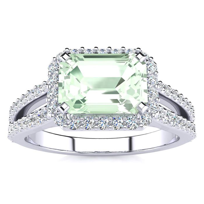 1 1/3 Carat Antique Green Amethyst & Halo Diamond Ring in 14K White Gold (3.9 g),  by SuperJeweler