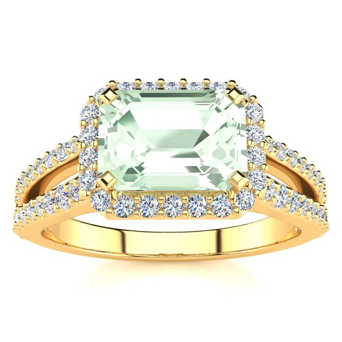 1 1/3 Carat Antique Green Amethyst & Halo Diamond Ring in 14K Yellow Gold (3.9 g),  by SuperJeweler