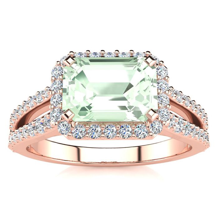 1 1/3 Carat Antique Green Amethyst & Halo Diamond Ring in 14K Rose Gold (3.9 g),  by SuperJeweler