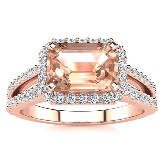 1 1/3 Carat Antique Morganite & Halo Diamond Ring in 14K Rose Gold (3.9 g),  by SuperJeweler