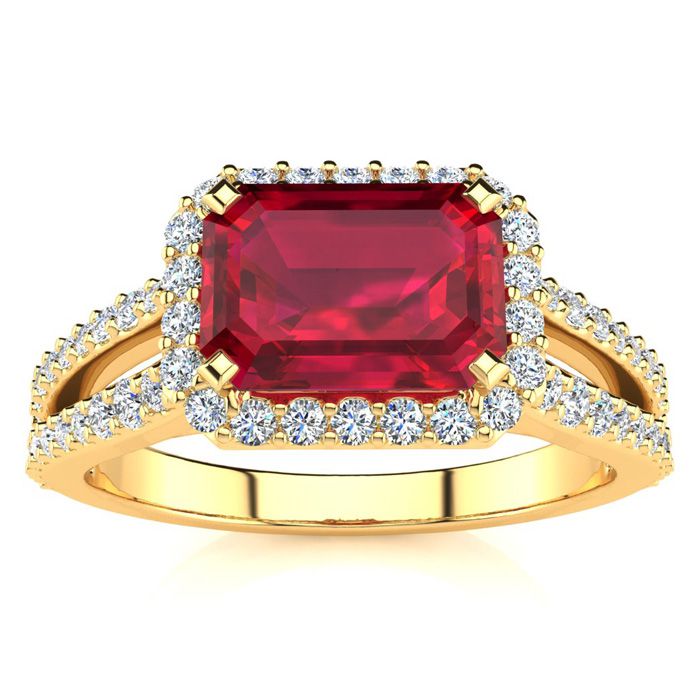 1.5 Carat Antique Ruby & Halo Diamond Ring in 14K Yellow Gold (3.9 g),  by SuperJeweler