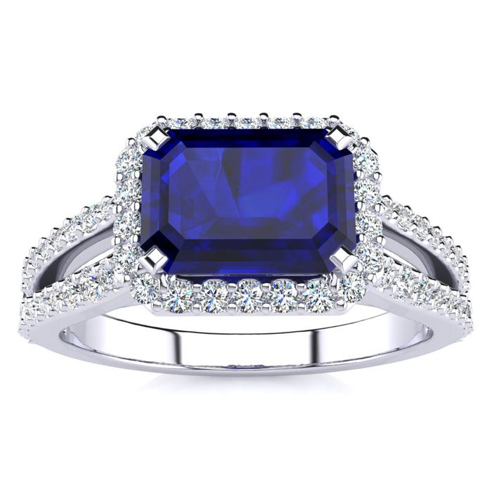 1.5 Carat Antique Sapphire & Halo Diamond Ring in 14K White Gold (3.9 g),  by SuperJeweler