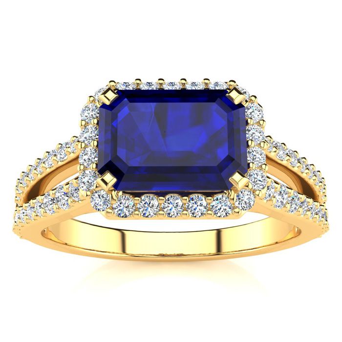 1.5 Carat Antique Sapphire & Halo Diamond Ring in 14K Yellow Gold (3.9 g),  by SuperJeweler