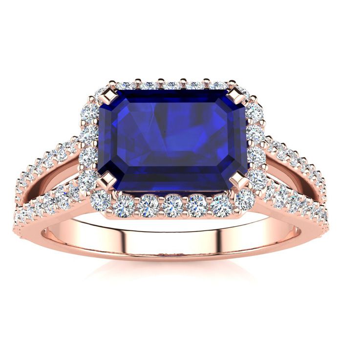 1.5 Carat Antique Sapphire & Halo Diamond Ring in 14K Rose Gold (3.9 g),  by SuperJeweler