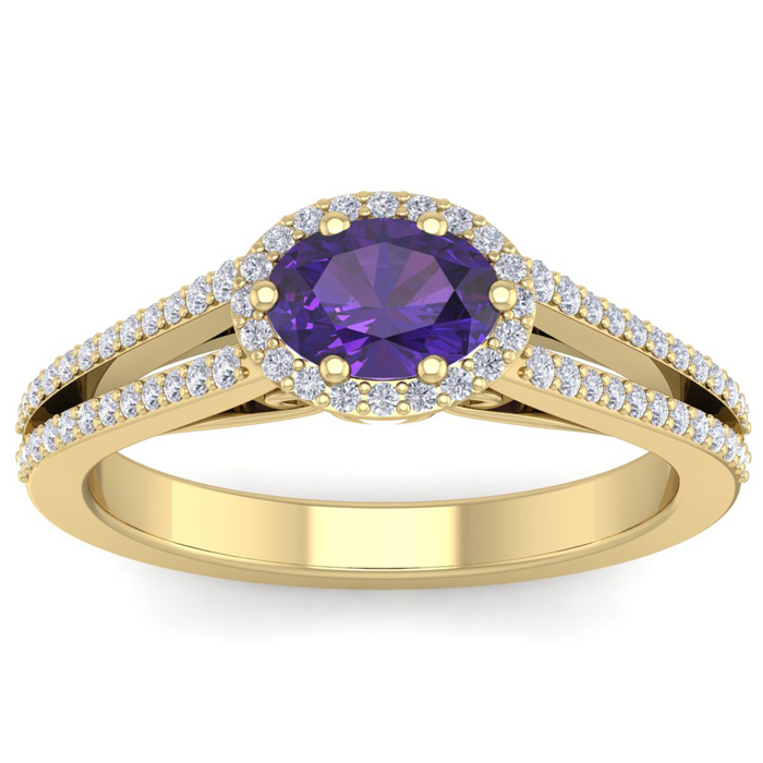 1 Carat Oval Shape Antique Amethyst & Halo Diamond Ring in 14K Yellow Gold (3.8 g),  by SuperJeweler