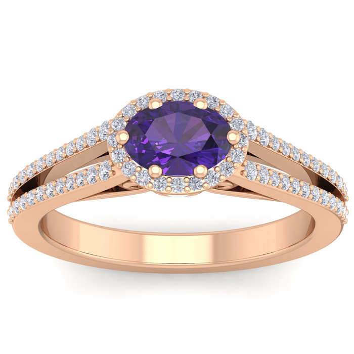 1 Carat Oval Shape Antique Amethyst & Halo Diamond Ring in 14K Rose Gold (3.8 g),  by SuperJeweler