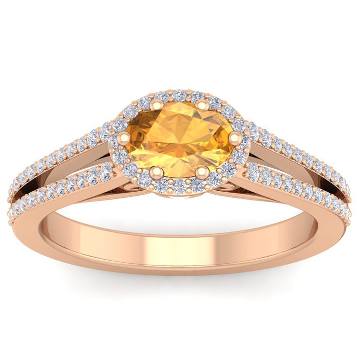 1.25 Carat Oval Shape Antique Citrine & Halo Diamond Ring in 14K Rose Gold (3.8 g),  by SuperJeweler