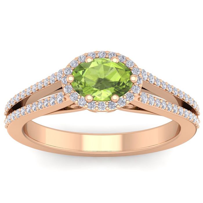 1 1/3 Carat Oval Shape Antique Peridot & Halo Diamond Ring in 14K Rose Gold (3.8 g),  by SuperJeweler